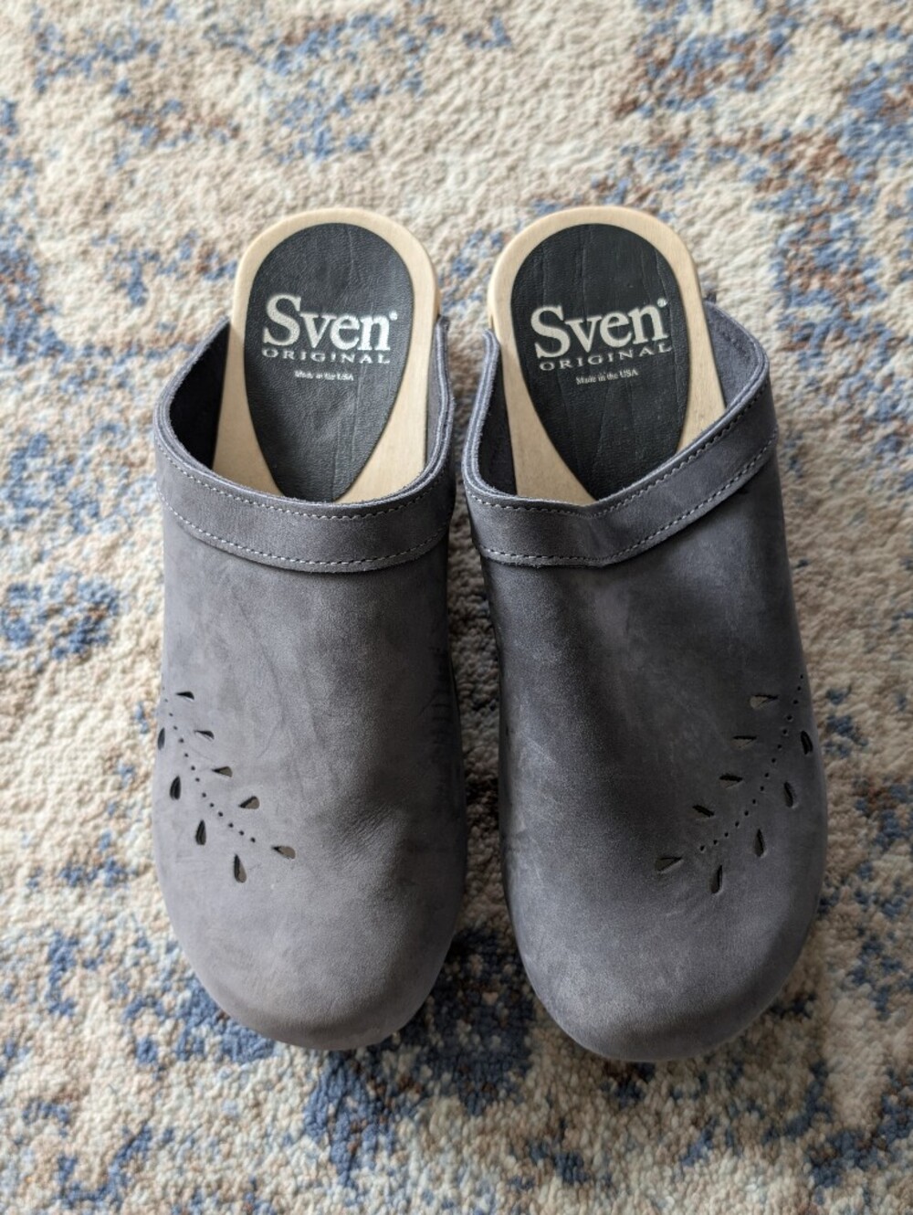 Sven Original Gray Suede Wooden Slip on Clogs Backless